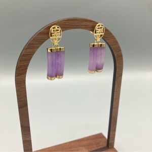Vintage 14k Gold and Purple Jade Earrings